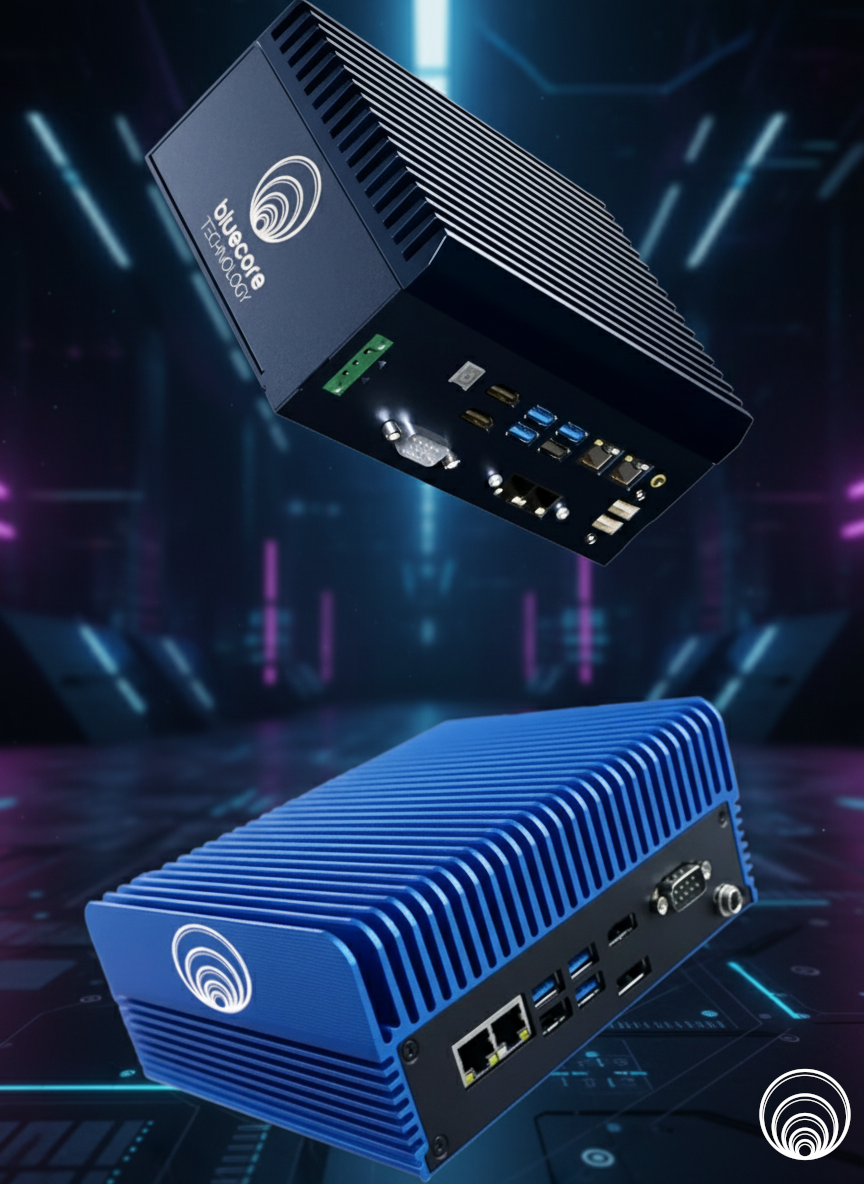 OmniCore Q5 and Q5 Ultra industrial PCs side by side